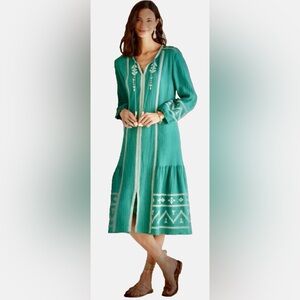 Soft Surroundings Jolie Embroidered Dress in Tropical Green ZB9